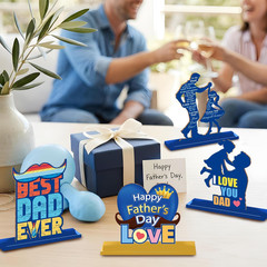 Fathers Day Table Decorations, 4 Pcs Happy Father Day Wooden Table Centerpiece f
