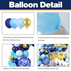 Father’s Day Balloon Arch, Navy Blue Metallic Gold Light Blue Balloon Garland