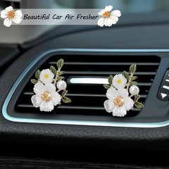 ORIESSE Flower Car Accessories,2pcs 1 Count (Pack of 2), White,Green,Gold