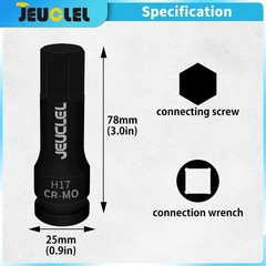 H17 17mm 1/2in Drive Impact Hex Bit Socket Extended Cr-Mo Allen Screwdriver Adap