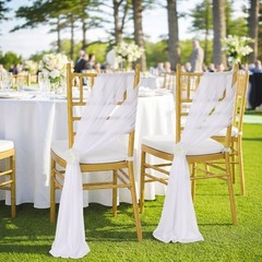 24-Pack White Wedding Chair Sashes Tulle Sheer 8ft Long 10in Wide Party Banquet