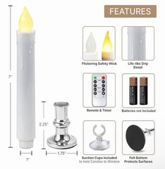 NEW 6pc Window Candles – 9.3in Flameless Tapers W/Remote Timer (See Notes)