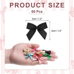 60 Pcs Mini Ribbon Bow 1.2″ Mini Fabric Satin Ribbon Flower Bows, Black