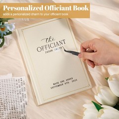 Engrowtic Wedding Officiant Book Personalized Linen Hardcover Cream, Black