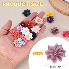 100 Pcs Ribbon Flowers, 1.2 in Fabric Flowers with Rhinestones, Dusty Rose