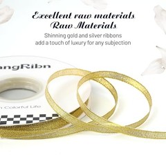 Brassy Glitter Ribbon 1/4Inch 50Yards Sparkly Sheer 1/4inchx50Yards Gold