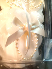 Lillian Rose White Wedding Unity 9.5″ Pillar Candle NEW Lace Ribbon Heart Pearls