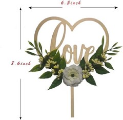 Rustic Wooden Wedding Cake Topper Love Heart Bridal Shower Decor 7×10”