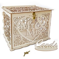 1 PCS Wooden Wedding Card Box With Lock Sign Mr Mrs Money Gift Post Case