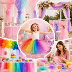 24 Colors Tulle Rolls 6in x 10Yds Rainbow Fabric Ribbon for Tutus Wedding Decor