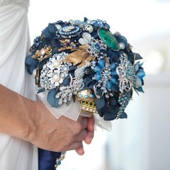 Vintage Brooch Bouquet OOAK Navy Sapphire Blue Bridal Keepsake Statement Piece