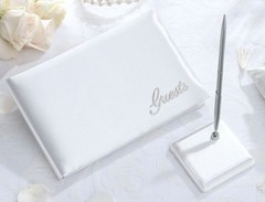 White Satin Guest Book and Pen Set, Wedding or any event Guest signatures