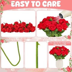 24 Pcs Rose Artificial Flowers with Long Stem Real Touch Silk Plastic Red