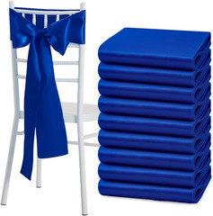 10 Pcs Royal Blue Satin Chair Sashes Bows Universal Chair Cover for Wedding Rece