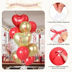 16Pcs Red and Gold Heart Balloons – 38″ Bow Balloons – Champagne Red Gold