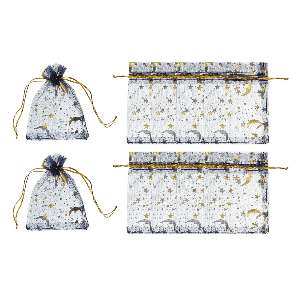 Organza Bags, 50 Pcs 2.8 x 3.5 Inch Moon Star Mesh Candy Pouch, Navy Gold