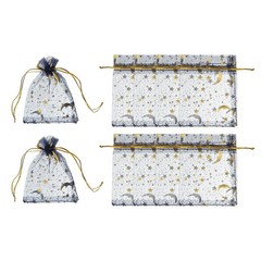 Organza Bags, 50 Pcs 2.8 x 3.5 Inch Moon Star Mesh Candy Pouch, Navy Gold