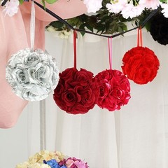 2 RED 7″ Silk Roses Flowers Kissing Balls Wedding Party Events Centerpieces