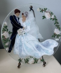Vintage Wedding Plate Bride Groom Glass Decorative Anniversary Romantic Art