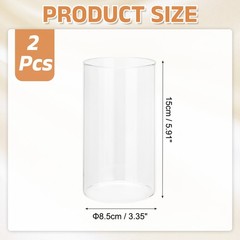 2Pcs Transparent Glass Candle Holder Tube Shade (H:5.9″ OD:3.4″)