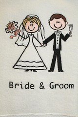 3PC Bride and Groom Wedding Gift His and Hers Towel Set Formal Champagne Bouquet
