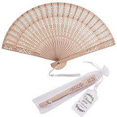 50 Sets Wooden Hand Fan Wood Handheld Folding Fans with Organza Bags and Thank