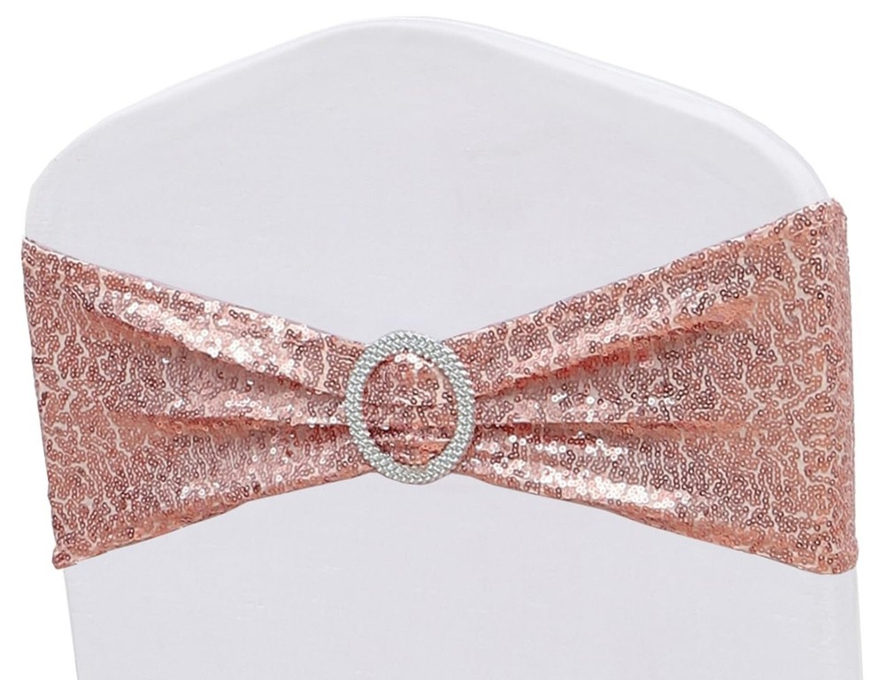 Double-Sided Sequins Rose Gold Chair Sashes for Wedding Decor, Rose Gold Sequ…