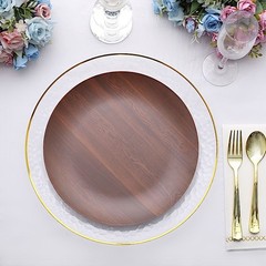 6 Brown 10″ Round Wood Grain Design Heavy Duty Plastic Plates Party Decorations