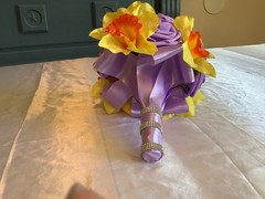 Silk daffodil and lavender rose bouquet