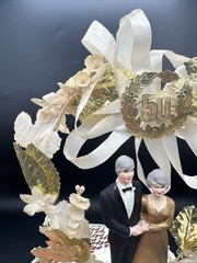 9″ Vtg Plastic Coast 1980 Novelty 50th Anniversary Gold Wedding Cake Topper