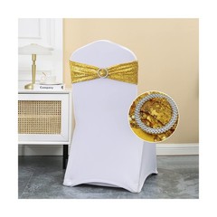 100 Pack Sequin Gold Chair Sashes for Wedding Decor, Glitter Chair Sash Bows …
