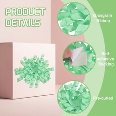 6 Pcs 4 Inch Grosgrain Curly Bows for Gift Wrapping Self-Adhesive Light Green