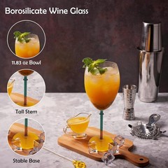 Gusto Buono 11.8oz Borosilicate Wine Glasses Set of 6 Amber Sea Green Stem