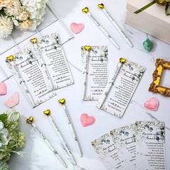 50 Sets Wedding Guest Book Pens, White Ballpoint with Gold Heart Top, Thank You