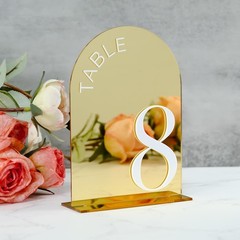 Gold Mirror Arch Wedding Table Numbers 1-10 with Stand, 10 Pack 5×7 Inch Mirr…