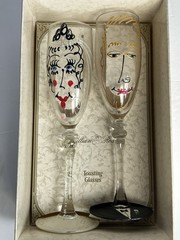 FUN HP Bride Groom Face Lillian Rose Wedding Toasting Flutes Champagne Glasses