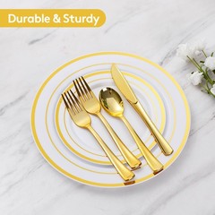 Goodluck 150 Pieces Gold Disposable Plates For 25 Guests Plastic Party Wedding