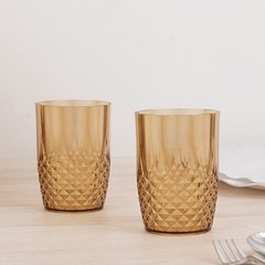 6 AMBER GOLD 16 oz Crystal Cut Plastic DRINKING GLASSES Party Events Home