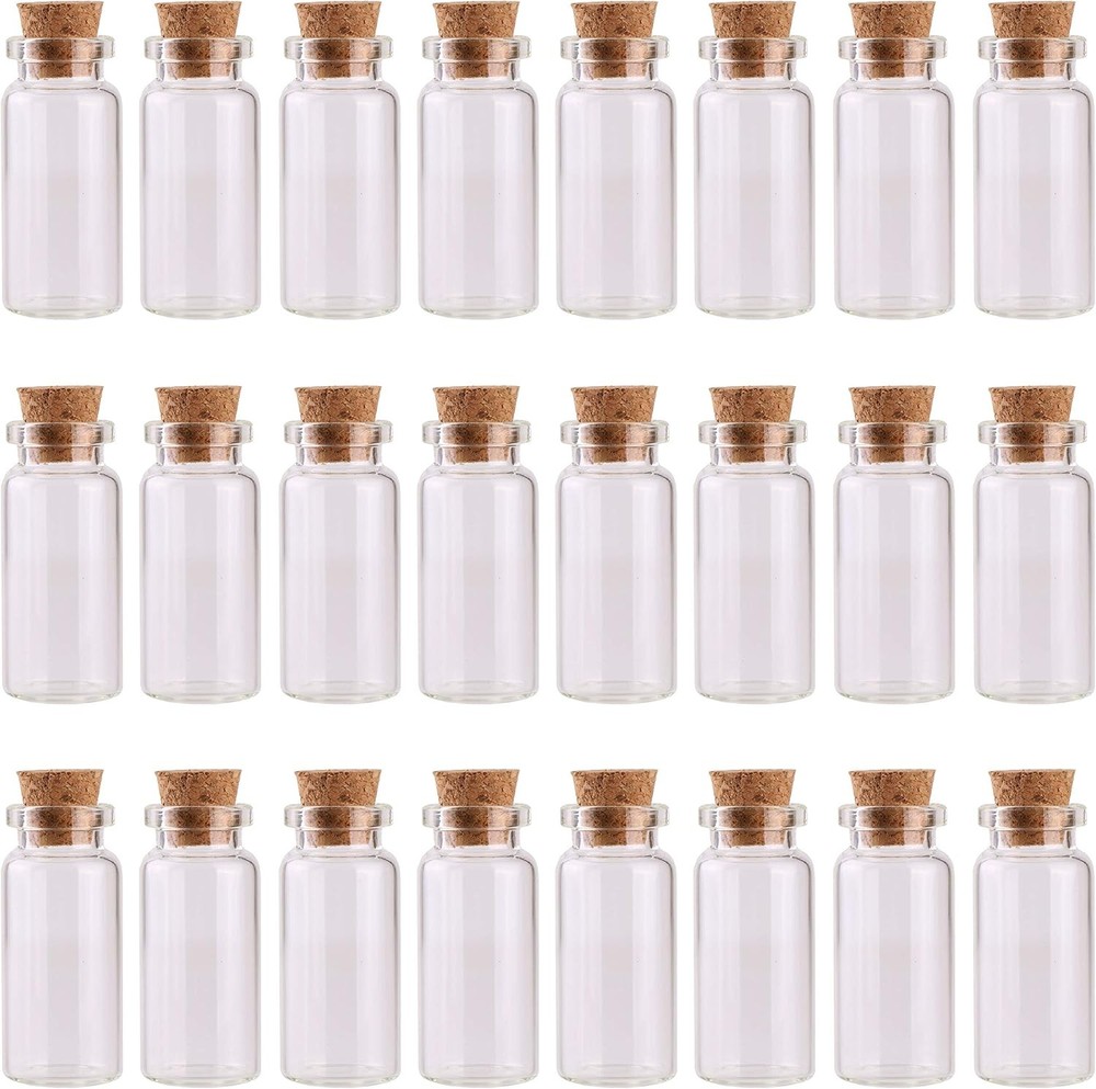 MaxMau 24PCS 10ml Glass Bottles Mini Vials with Cork Stoppers for DIY Clear