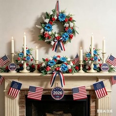 6 Pcs 1.38″ Mini Taper Candle Rings Wreaths 4th of July Small Artificial Taper