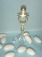 12 jordan almond candy holder & 12 picks gold pacifier