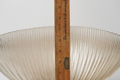 Murano Style Ribbed Taupe Art Glass Folded Shell Bowl 17″ Centerpiece