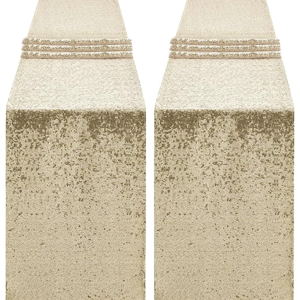 2 Pack Sequin Table Runner 12 x 72 Inches Glitter Table Runner for Birthday P…