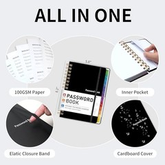 Password Book with Alphabetical Tabs, Password Keeper Book for Seniors, Black