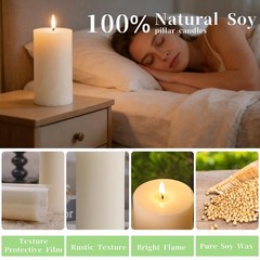 Ginitiri 6 Pack Natural Ivory Soy Pillar Candles 2.8X6 In Hand-Poured Unscented