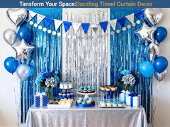 3-Pack Blue Silver Foil Fringe Curtain,Party Decoration Streamer | 9.9*6.5ft …