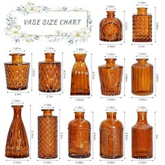 Glass Bud Vase Set, Small Dark Brown Flower Vase for Centerpieces, 12Pcs Amber