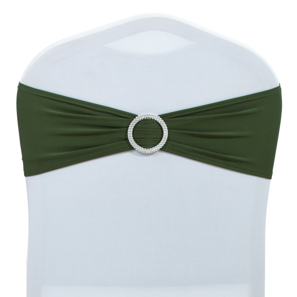 100 Olive Green Spandex Stretch Chair Sashes Bow with Slider Buckle Wedding Deco