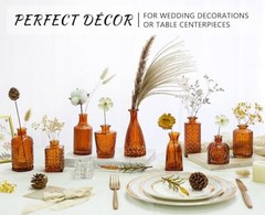 Glass Bud Vase Set, Small Dark Brown Flower Vase for Centerpieces, 12Pcs Amber