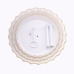 15″ Metallic White Gold 3 Tier Plastic Cupcake Stand Round Tower Lace Cut Trim